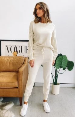 Beginning Boutique Bottoms Repose Tracksuit Pants Beige