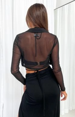 BB Exclusive Riley Black Tie Front Mesh Top Tops 19 BB Exclusive Riley Black Tie Front Mesh Top Tops