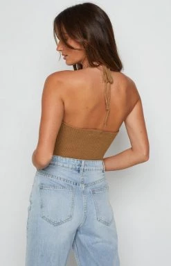 Beginning Boutique Tops River Tan Halter Crop Top