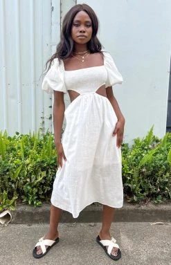 Beginning Boutique Rochelle White Cut Out Midi Dress