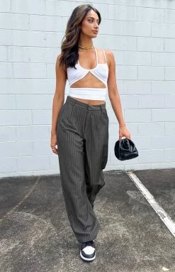 Beginning Boutique New Roland Grey Pinstripe Pants