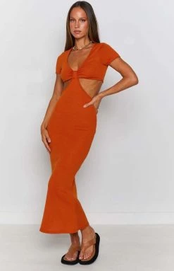 Beginning Boutique Dresses Romania Cut Out Midi Dress Rust