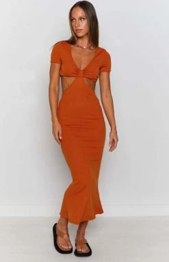 Beginning Boutique Dresses Romania Cut Out Midi Dress Rust