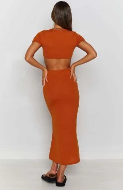 Beginning Boutique Dresses Romania Cut Out Midi Dress Rust