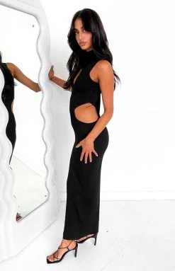 BB Exclusive Rosah Black High Neck Maxi Dress