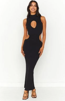 BB Exclusive Rosah Black High Neck Maxi Dress