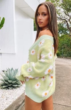 Beginning Boutique Tops Rosella Knitted Cardigan Green Floral