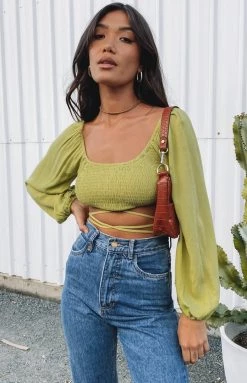 Beginning Boutique Royal Flush Long Sleeve Top Green Tops