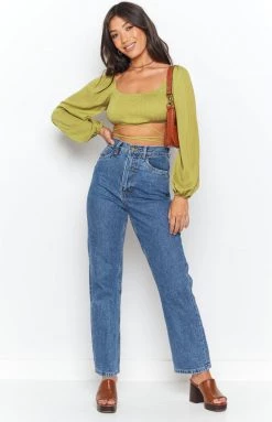 Beginning Boutique Royal Flush Long Sleeve Top Green Tops