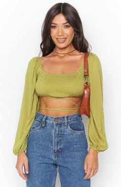 Beginning Boutique Royal Flush Long Sleeve Top Green Tops