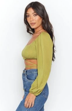 Beginning Boutique Royal Flush Long Sleeve Top Green Tops