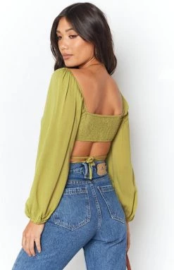 Beginning Boutique Royal Flush Long Sleeve Top Green Tops