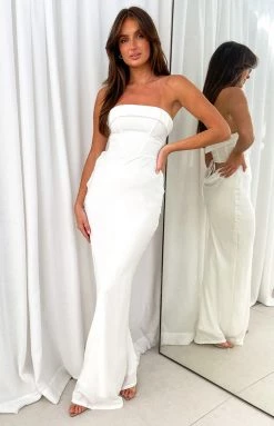 BB Exclusive New Ruby White Corset Formal Maxi Dress