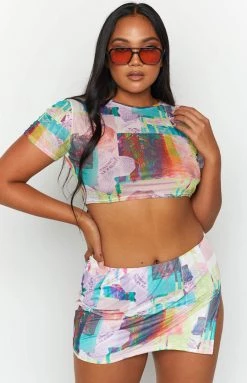 BB Exclusive Bottoms Ruel Multi Print Mesh Mini Skirt