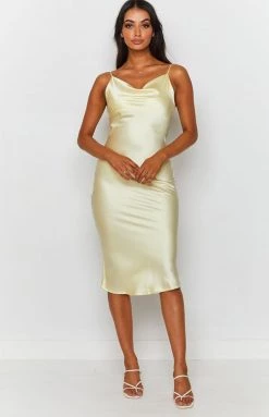 Beginning Boutique Schiffer Slip Midi Dress Lemon Dresses