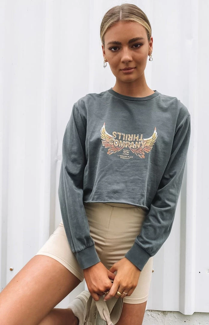 Thrills Sacred Merch Crop LS Tee - Merch Black Tops 1 Thrills Sacred Merch Crop LS Tee - Merch Black Tops