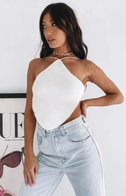 Beginning Boutique Sailing Crop Top White Tops