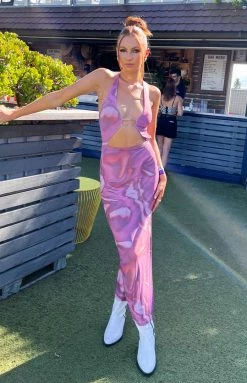 BB Exclusive Salenco Brown Print Midi Dress