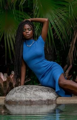 BB Exclusive Dresses Sara Backless Midi Dress Blue