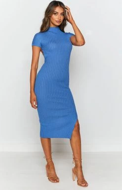 BB Exclusive Dresses Sara Backless Midi Dress Blue