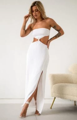 BB Exclusive Dresses Sashi White Strapless Midi Dress
