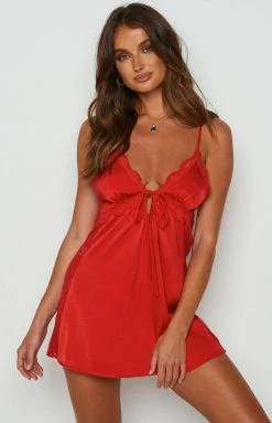 BB Exclusive Satin Etienne Night Dress Red Mini Dresses