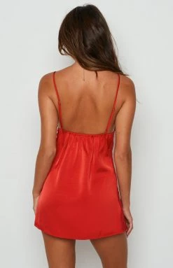 BB Exclusive Satin Etienne Night Dress Red Mini Dresses