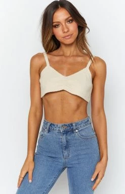 Beginning Boutique Tops Saved Knit Crop Top Beige