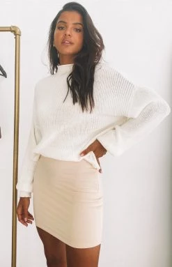 Beginning Boutique Say So Mini Skirt Beige Bottoms