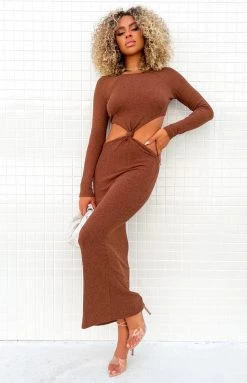 Beginning Boutique Say My Name Midi Dress Brown Dresses