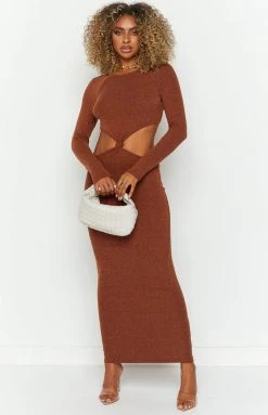 Beginning Boutique Say My Name Midi Dress Brown Dresses