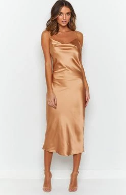 Beginning Boutique Schiffer Slip Midi Dress Champagne