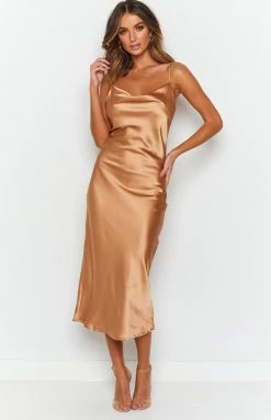 Beginning Boutique Schiffer Slip Midi Dress Champagne