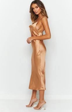 Beginning Boutique Schiffer Slip Midi Dress Champagne