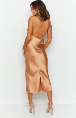 Beginning Boutique Schiffer Slip Midi Dress Champagne