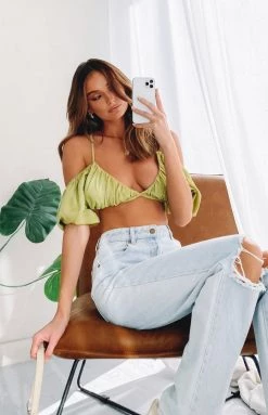 BB Exclusive Selbie Puff Sleeve Top Sage Tops