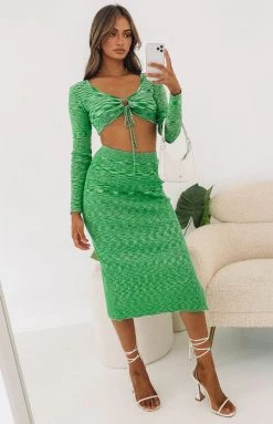 Beginning Boutique Sensation Midi Skirt Green Bottoms