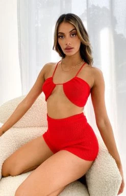 BB Exclusive Seoul Red Halter Crop Top Tops