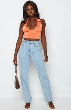 Beginning Boutique Sestra Orange Halter Top Tops