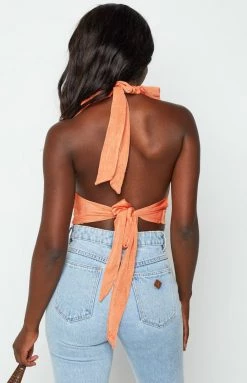 Beginning Boutique Sestra Orange Halter Top Tops