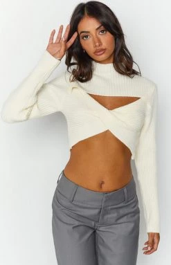 Beginning Boutique Seylest White Cut Out Sweater