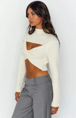Beginning Boutique Seylest White Cut Out Sweater