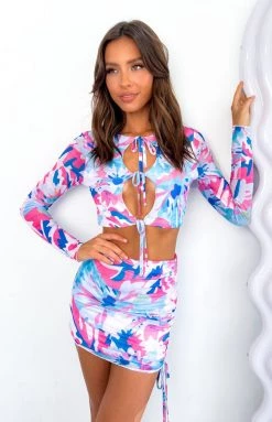 BB Exclusive Tops Shaula Pink Front Tie Mesh Top