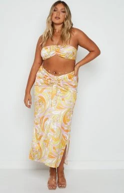 Emma Rose X Beginning Boutique She's 25 Yellow Print Maxi Skirt