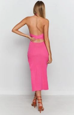 Beginning Boutique She's Not Afraid Halter Midi Dress Pink Dresses