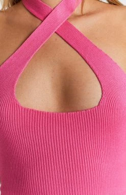 Beginning Boutique She's Not Afraid Halter Midi Dress Pink Dresses