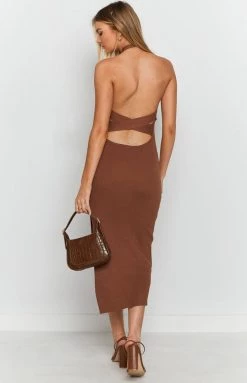 Beginning Boutique She's Not Afraid Halter Midi Dress Chocolate