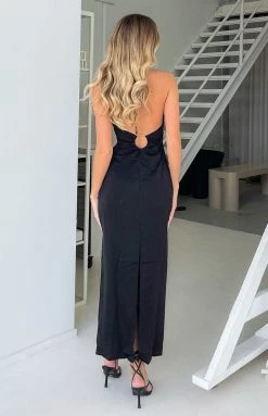 BB Exclusive Shelby Black Satin Halter Midi Dress
