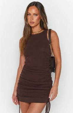 Beginning Boutique Dresses Shelley Side Ruched Mini Dress Brown