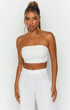 BB Exclusive Tops Sienna White Linen Bandeau Top